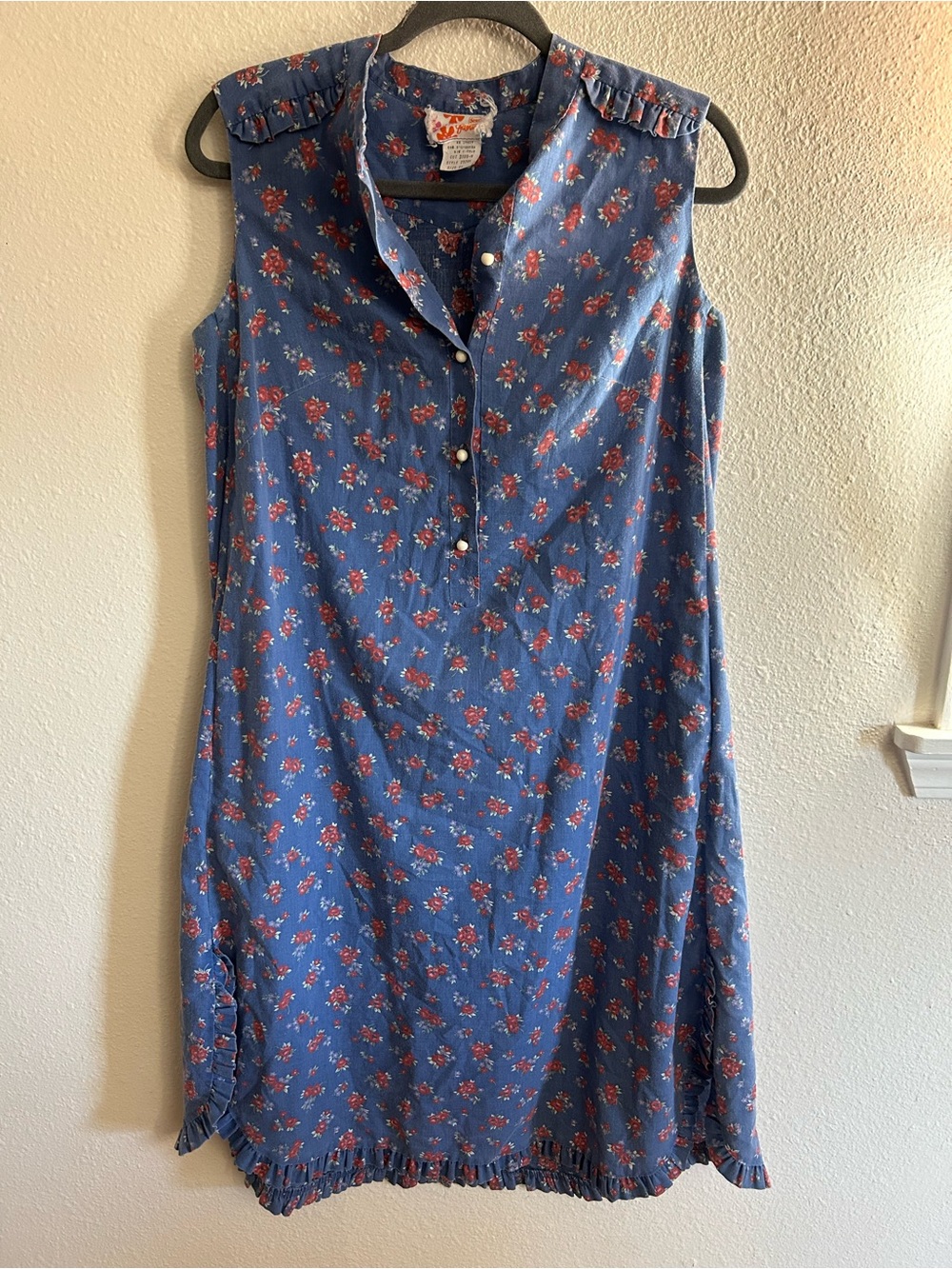 Vintage 70s Sears Hawaiian Fashion Ruffle Floral Print Button Dress Womens 10